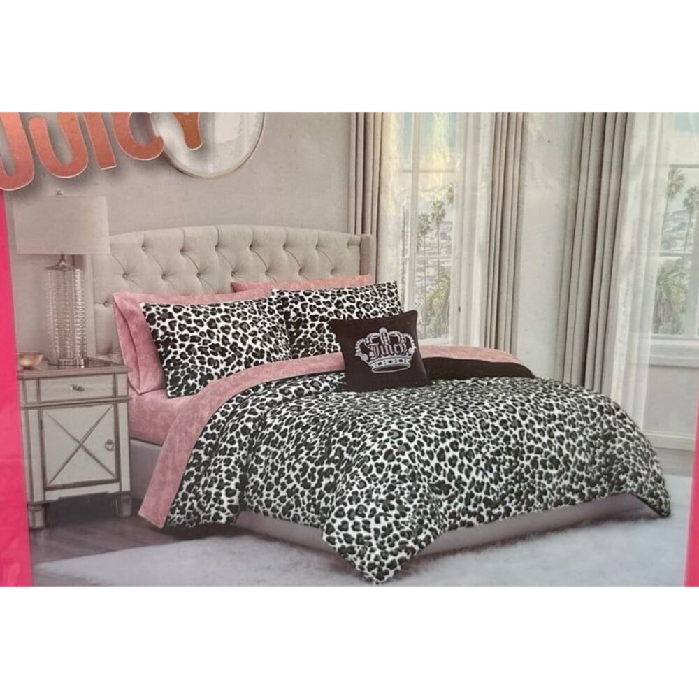 juicy couture black leopard  8 piece comforter bed in a bag